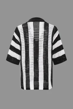 MICAS Knitwear|Vacation Sets-Stripe Knit Hollow Out Shorts Set