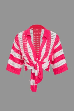 MICAS Knitwear|Vacation Sets-Stripe Knit Hollow Out Shorts Set