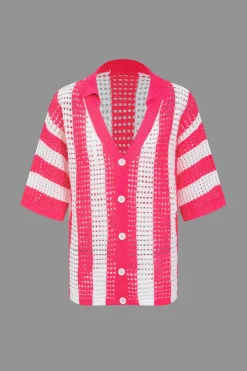 MICAS Knitwear|Vacation Sets-Stripe Knit Hollow Out Shorts Set