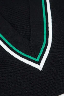 MICAS Knit Tops-Stripe Print Knit Long-Sleeve Top BLACK