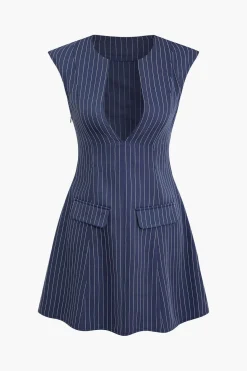 MICAS Mini Dresses-Stripe Print Pocket V-neck Mini Dress ROYAL