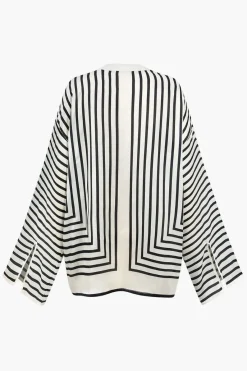 MICAS Long Sleeve Tops|Long Sleeves Tops-Stripe Print Satin Long-Sleeve Shirt WHITE