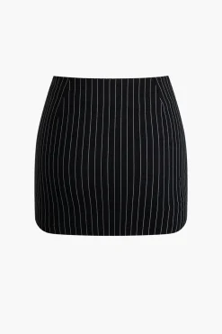 MICAS Skirts-Stripe Print Tie Front Mini Skirt BLACK