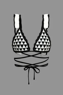 MICAS Knitwear|Knit Sets-Stripe Tie Bra Top And Tiered Ruffle Knit Midi Skirt Set Contrast Color