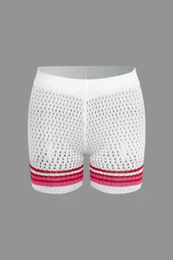 MICAS Knit Sets-Striped Crochet Knit Cardigan and Shorts Set