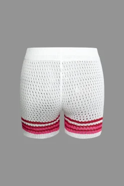 MICAS Knit Sets-Striped Crochet Knit Cardigan and Shorts Set