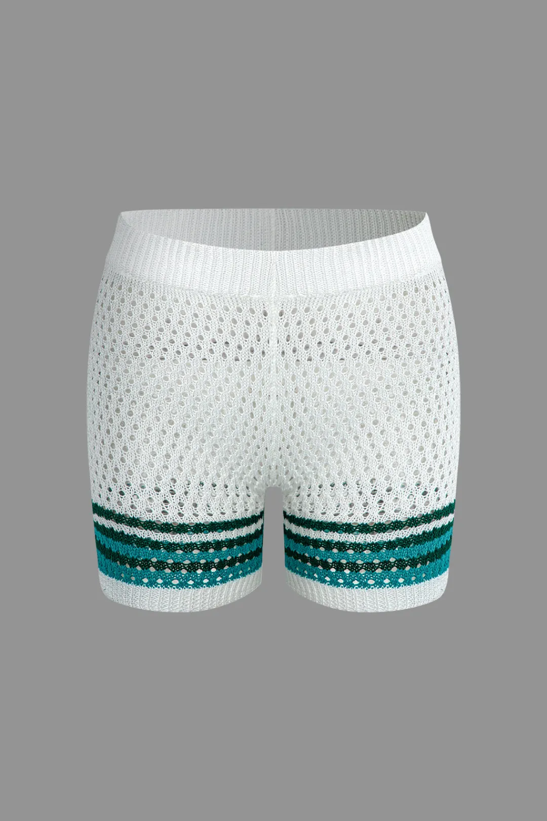 MICAS Knit Sets-Striped Crochet Knit Cardigan and Shorts Set