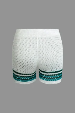MICAS Knit Sets-Striped Crochet Knit Cardigan and Shorts Set