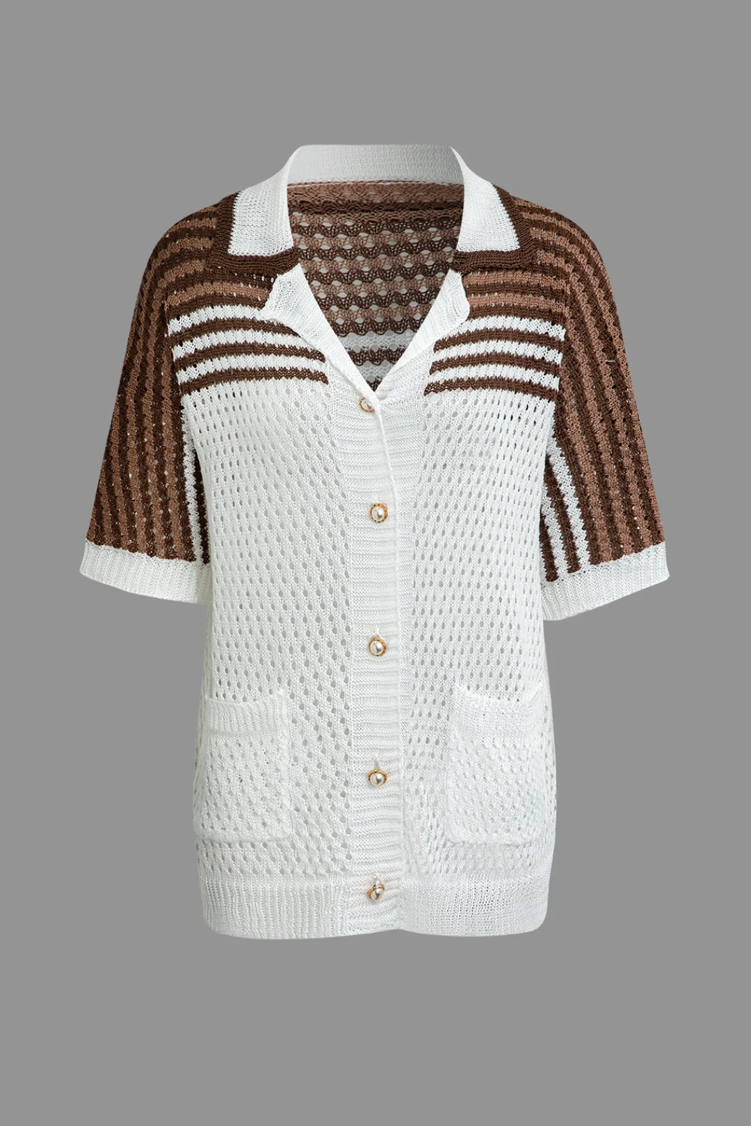 MICAS Knit Sets-Striped Crochet Knit Cardigan and Shorts Set