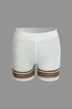 MICAS Knit Sets-Striped Crochet Knit Cardigan and Shorts Set