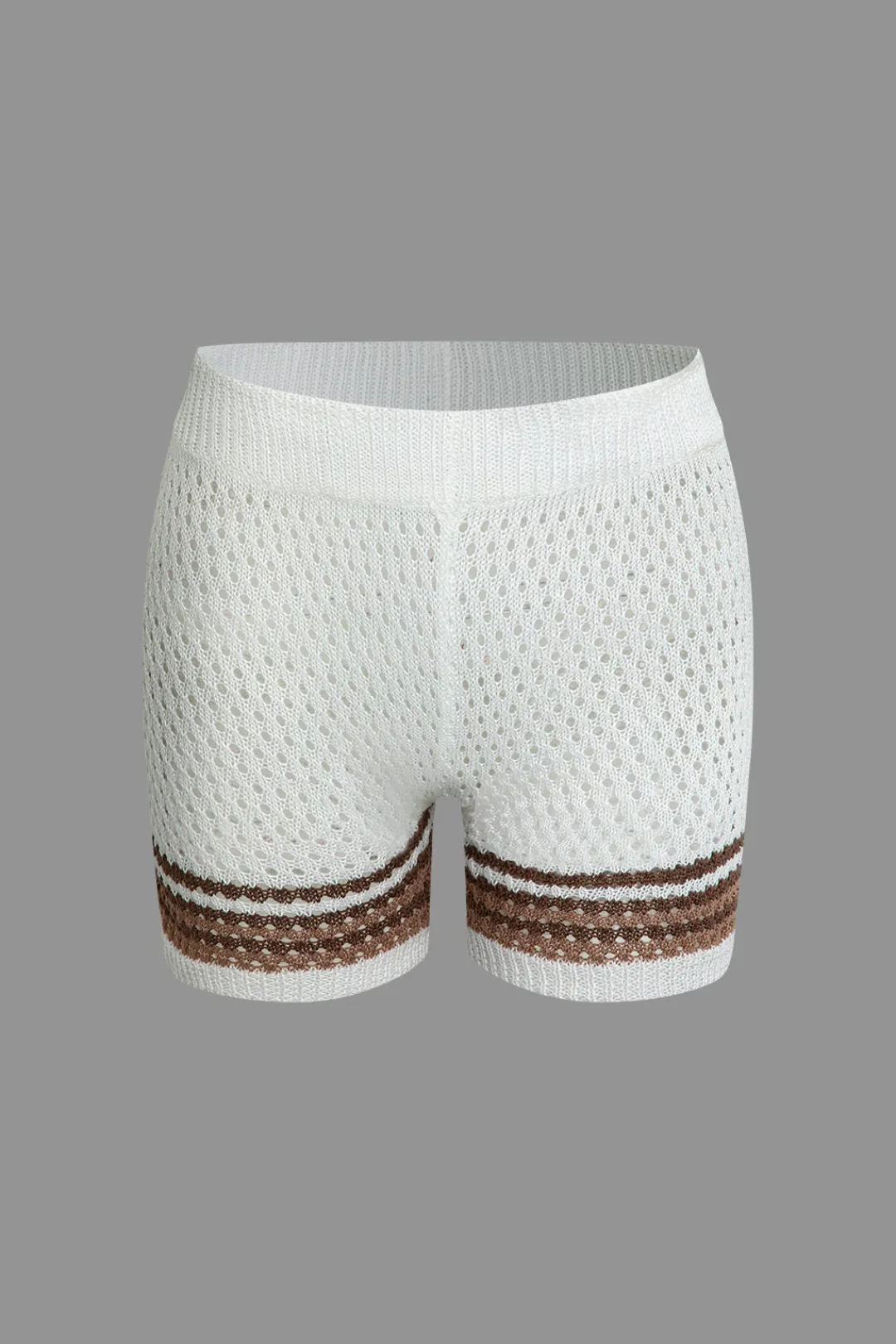 MICAS Knit Sets-Striped Crochet Knit Cardigan and Shorts Set