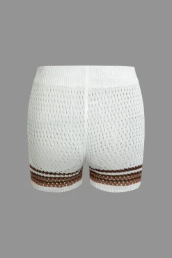MICAS Knit Sets-Striped Crochet Knit Cardigan and Shorts Set
