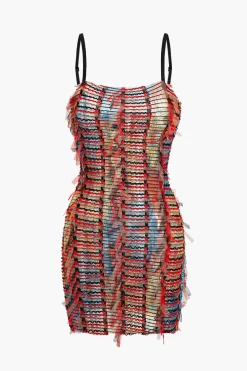 MICAS Mini Dresses-Striped Textu Spaghetti Strap Mini Dress RED