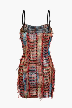 MICAS Mini Dresses-Striped Textu Spaghetti Strap Mini Dress RED