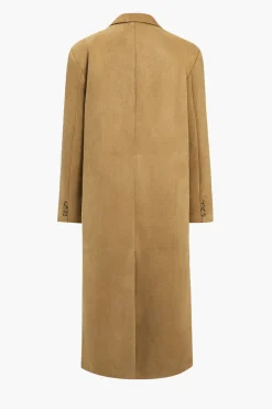 MICAS Outerwear|Outerwear-Suede Double-Breasted Coat TAN