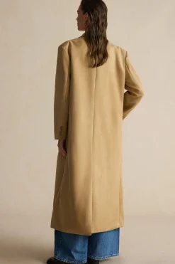 MICAS Outerwear|Outerwear-Suede Double-Breasted Coat TAN