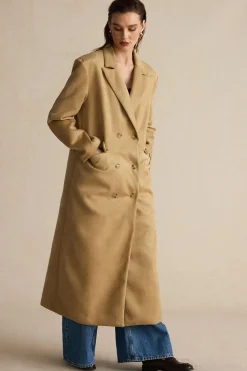 MICAS Outerwear|Outerwear-Suede Double-Breasted Coat TAN