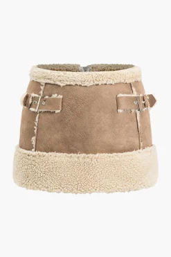 MICAS Skirts-Suede Patchwork Mini Skirt MOCHA