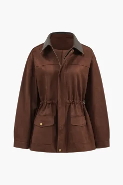 MICAS Outerwear|Outerwear-Suede Retro Zipper Jacket MAROON