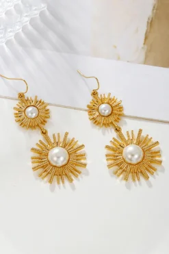 MICAS Earrings|Accessories-Sunburst Pearl Drop Earrings GOLD