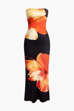 MICAS Maxi Dresses-Sunny Floral Cascade Strapless Midi Dress