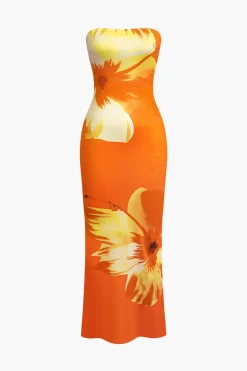 MICAS Maxi Dresses-Sunny Floral Cascade Strapless Midi Dress