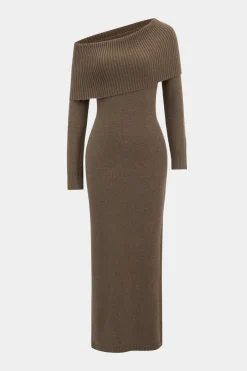 MICAS Long Sleeve Dresses|Knitwear-Sweater Asymmetrical Long Sleeve Dress BROWN