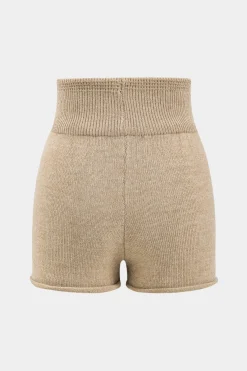 MICAS Knitwear|Knit Sets-Sweater Boat Neck Gigot Sleeve Top And Shorts Set TAN