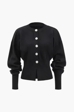 MICAS Outerwear|Outerwear-Sweater Button Cardigan BLACK