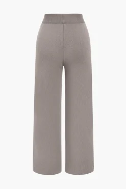 MICAS Knitwear|Knit Sets-Sweater Button Pocket Round Neck Long-Sleeve Cardigan And Trousers Set MOCHA