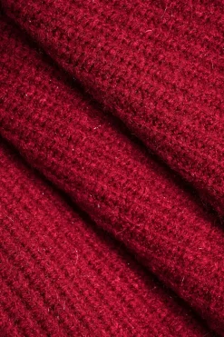 MICAS Knit Tops-Sweater Button V-Neck Long-Sleeve Top RED