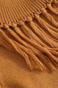 MICAS Knitwear|Knit Tops-Sweater Fringe Off-Shoulder Top DARK ORANGE