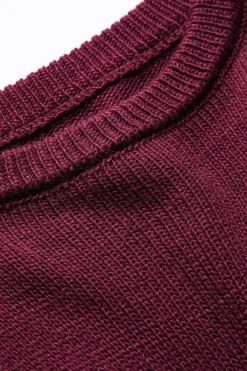 MICAS Knitwear|Knit Tops-Sweater Fringe Round Neck Long-Sleeve Top BURGUNDY