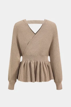 MICAS Knit Sets-Sweater Knit Ruffle Top And Skirt Set KHAKI