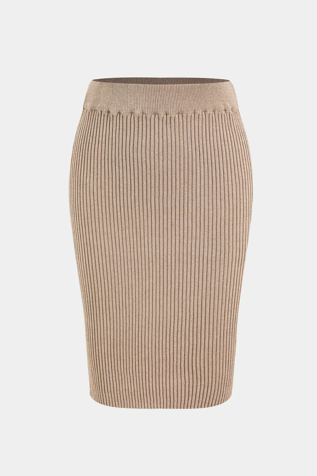 MICAS Knit Sets-Sweater Knit Ruffle Top And Skirt Set KHAKI