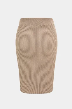 MICAS Knit Sets-Sweater Knit Ruffle Top And Skirt Set KHAKI