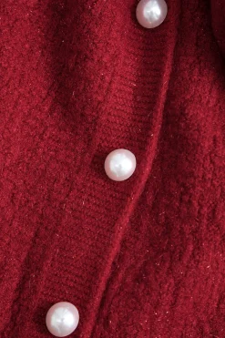 MICAS Long Sleeve Dresses|Knit Dresses-Sweater Long Sleeve Button V-Neck Dress RED