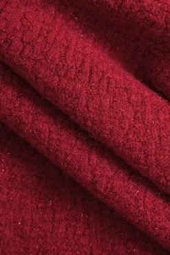 MICAS Long Sleeve Dresses|Knit Dresses-Sweater Long Sleeve Button V-Neck Dress RED