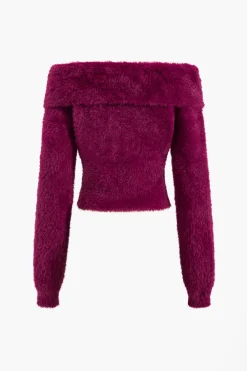MICAS Knit Tops-Sweater Off Shoulder Long-Sleeve Top BURGUNDY