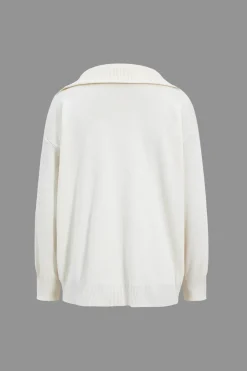 MICAS Knitwear|Knit Sets-Sweater Pocket Zipper Top And Slit Skirt Set WHITE