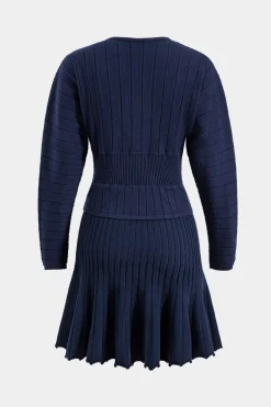 MICAS Long Sleeve Dresses|Knitwear-Sweater Round Neck Gigot Long Sleeve Dress NAVY