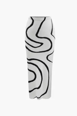 MICAS Skirt Sets-Swirl Stripe Knit Tank Top And Midi Skirt Set BEIGE