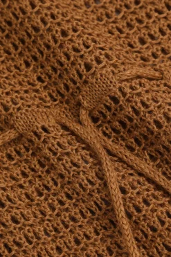 MICAS Knitwear|Swimwear-Tassel Hem Crochet Knit Cover Up Dress BROWN