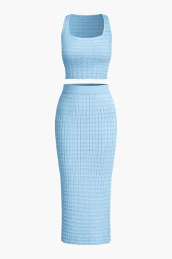 MICAS Skirt Sets|Vacation Sets-Textured Crop Tank Top And Skirt Set