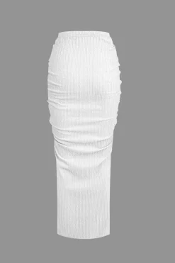 MICAS Skirt Sets|Vacation Sets-Textured Crop Top And Drawstring Ruched Skirt Set