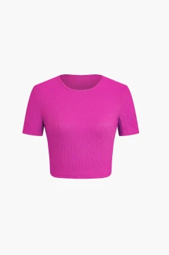 MICAS Skirt Sets|Vacation Sets-Textured Crop Top And Drawstring Ruched Skirt Set