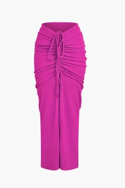 MICAS Skirt Sets|Vacation Sets-Textured Crop Top And Drawstring Ruched Skirt Set