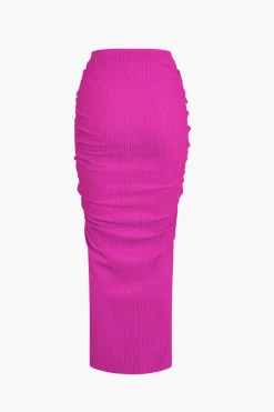 MICAS Skirt Sets|Vacation Sets-Textured Crop Top And Drawstring Ruched Skirt Set