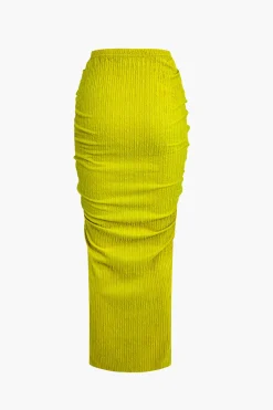 MICAS Skirt Sets|Vacation Sets-Textured Crop Top And Drawstring Ruched Skirt Set