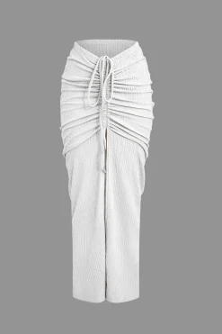 MICAS Skirt Sets|Vacation Sets-Textured Crop Top And Drawstring Ruched Skirt Set